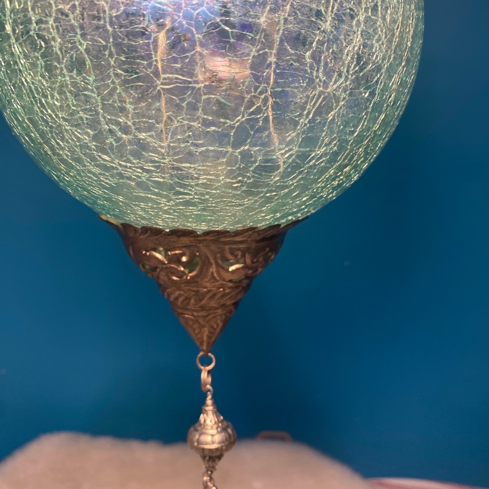 Hanging Lantern Irridescent Blue (green) crake Glass Moroccan Style - Picture 6 of 10